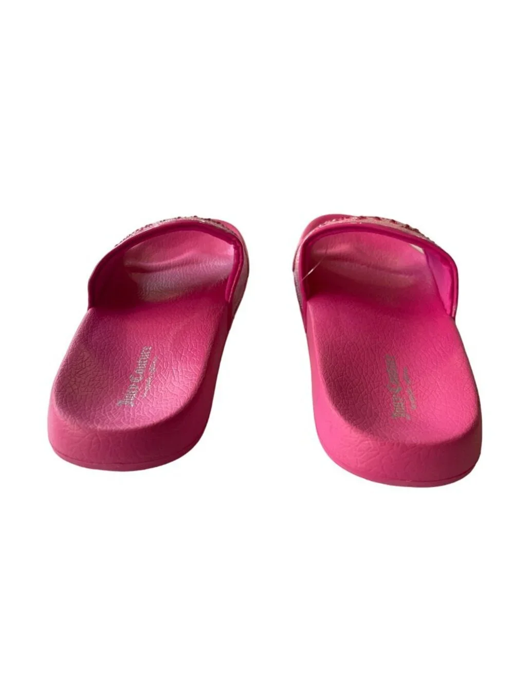 Juicy Couture Kids Girls Size 5 Pink Logo Flip Flop Sandals Glitter Shoes NEW